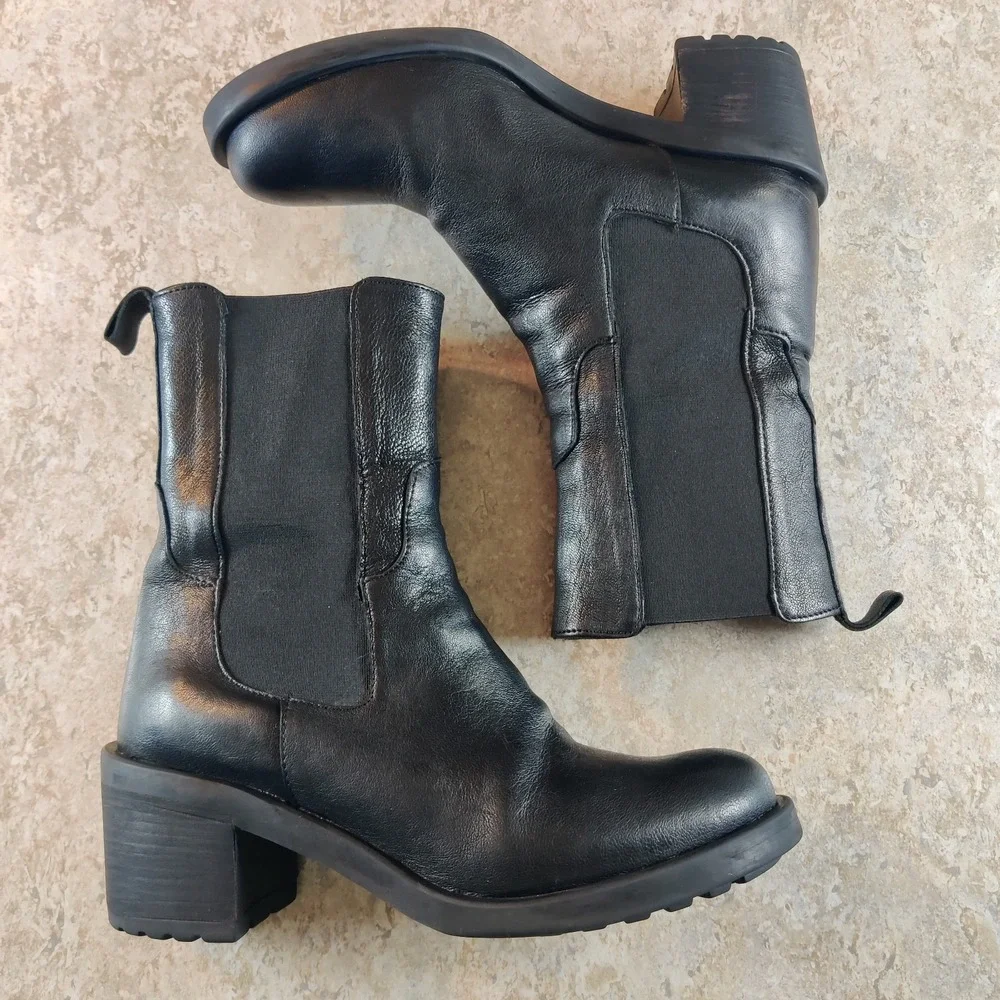 Emanuele Crasto Mid Calf Black  Italian Leather Pull On‎ Boots Size 38 / 7.5 - 8